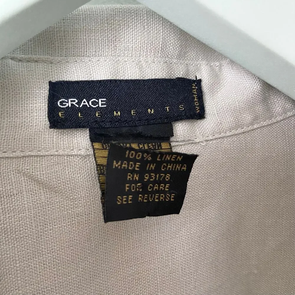 Grace Elements 100% Linen Tunic Top Size XXL